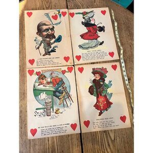 Lot of 4 1890’s 1900’s vinegar valentines penny dreadfuls